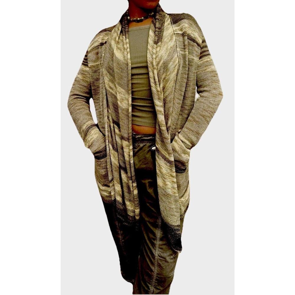 VTG 90s Carol Horn Large Draped Knit Cardigan Metallic Gold Bronze Boho Duster